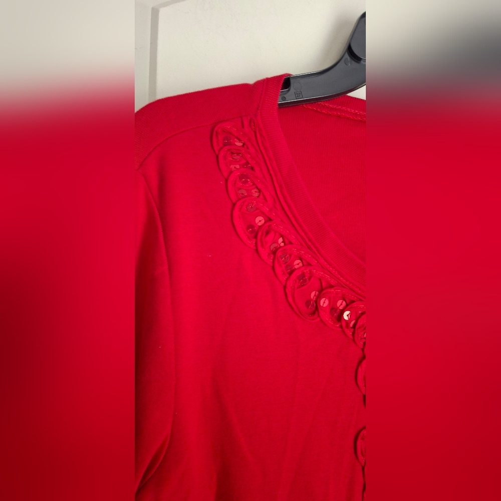 Rrafaella‎ Cardigan Sweater Red Embellished  Sz M BOHEMIAN PROFESIONAL FORMAL - Picture 4 of 7